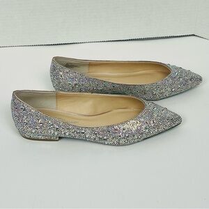 Betsy Johnson Jude iridescent rhinestone pointed toe flats, size 8M.